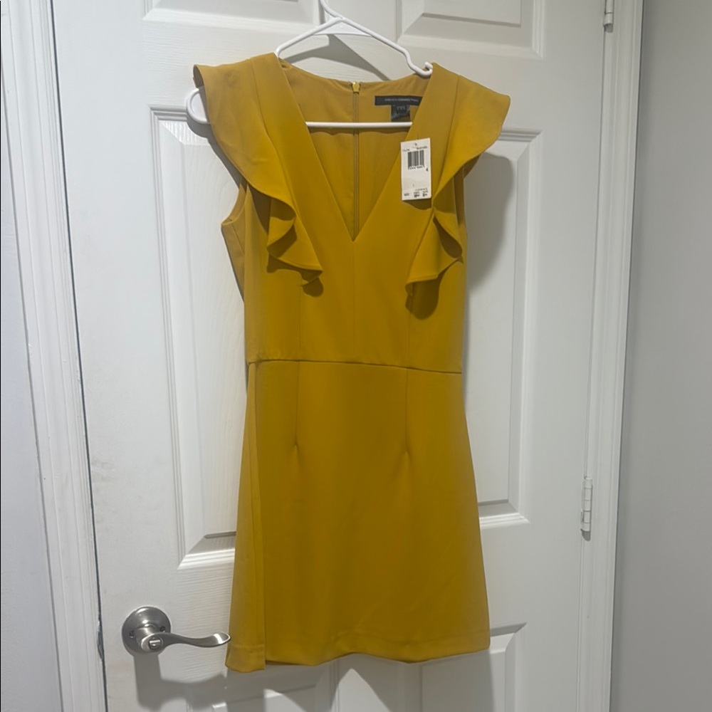 French Connection Mustard Ruffle Mini Dress